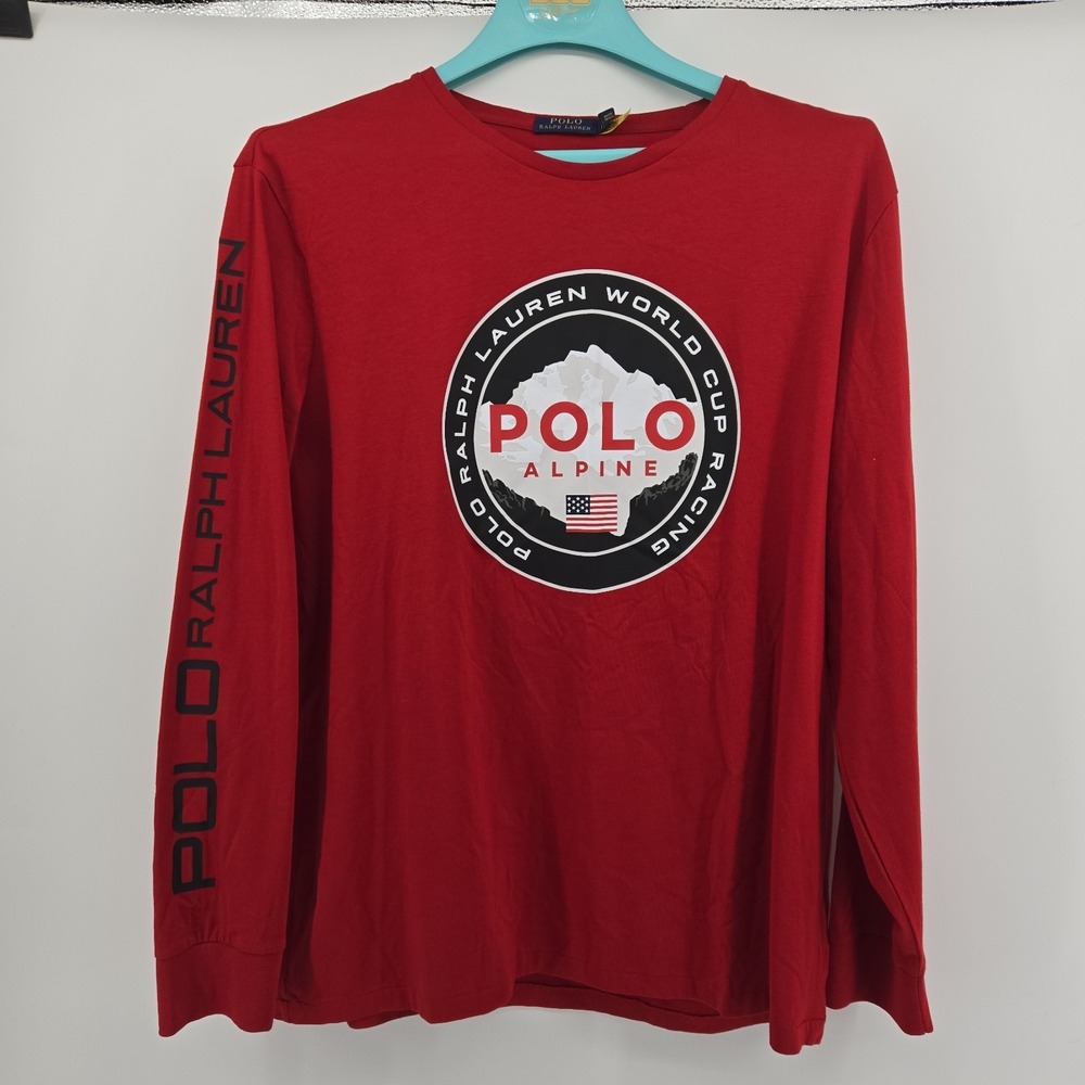 Polo Ralph Lauren Mens Red Alpine World Cup Racing‎ Long Sleeve T-Shirt XL